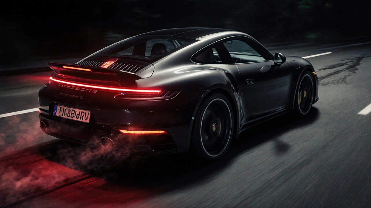 Porsche 911 Turbo S acelerando de 0 a 100 km/h en 2.6 segundos con movimiento dinámico.