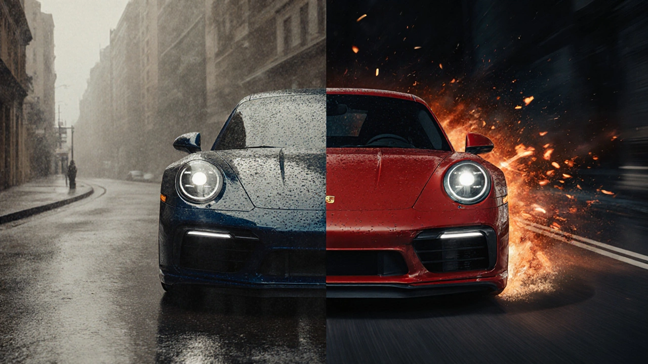 Representación conceptual del Porsche 911 Turbo S entre conducción diaria y rendimiento extremo.