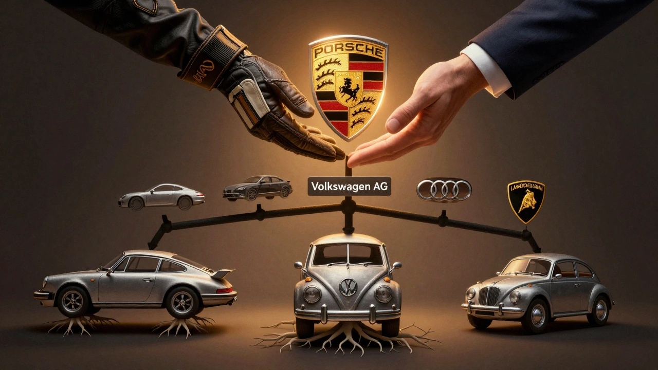 Un árbol genealógico de marcas automotrices con el Porsche 911 y el Beetle como raíces.