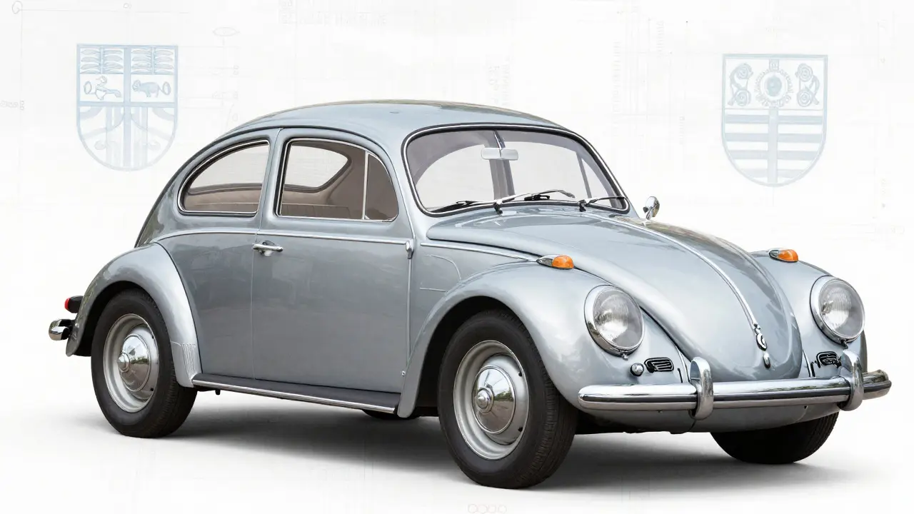 Superposición conceptual del Volkswagen Beetle y el Porsche 356, mostrando su evolución compartida.