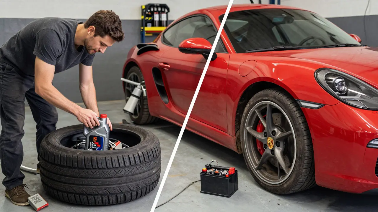 Comparación de dos propietarios de Porsche: uno cuidando su coche y otro ignorándolo en el garaje.