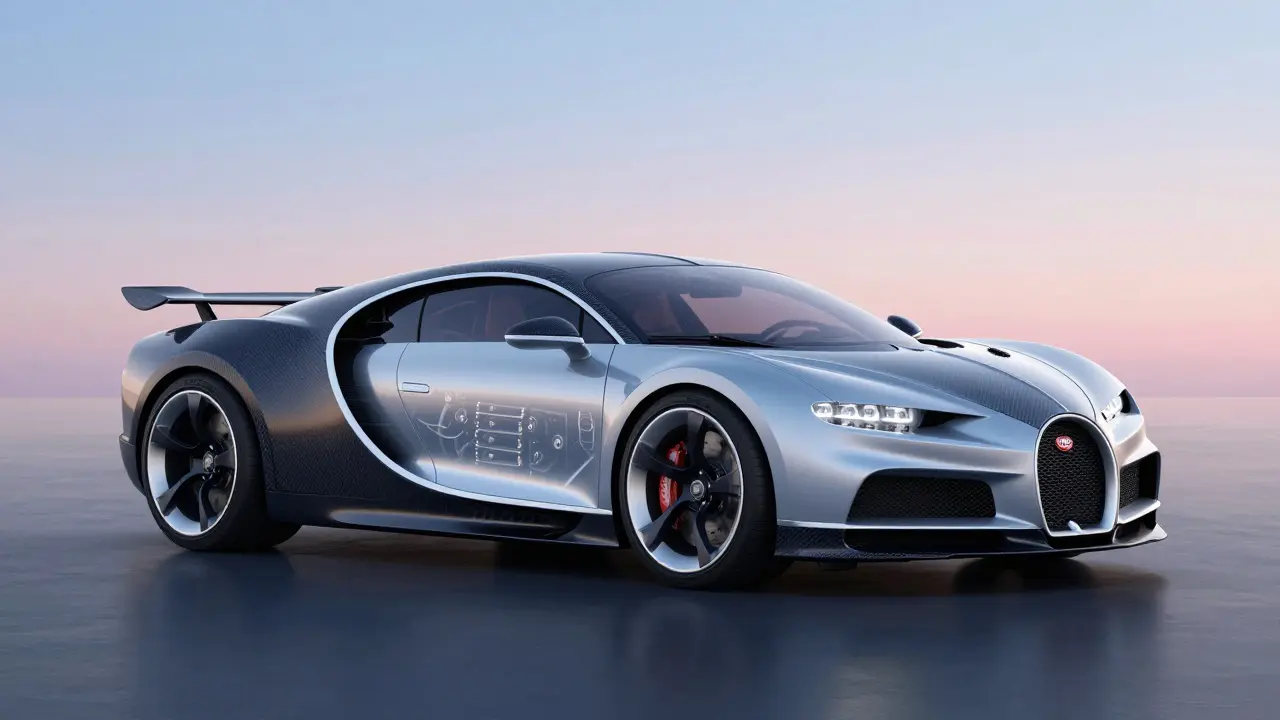 Bugatti Tourbillon futurista destacando tecnología híbrida avanzada