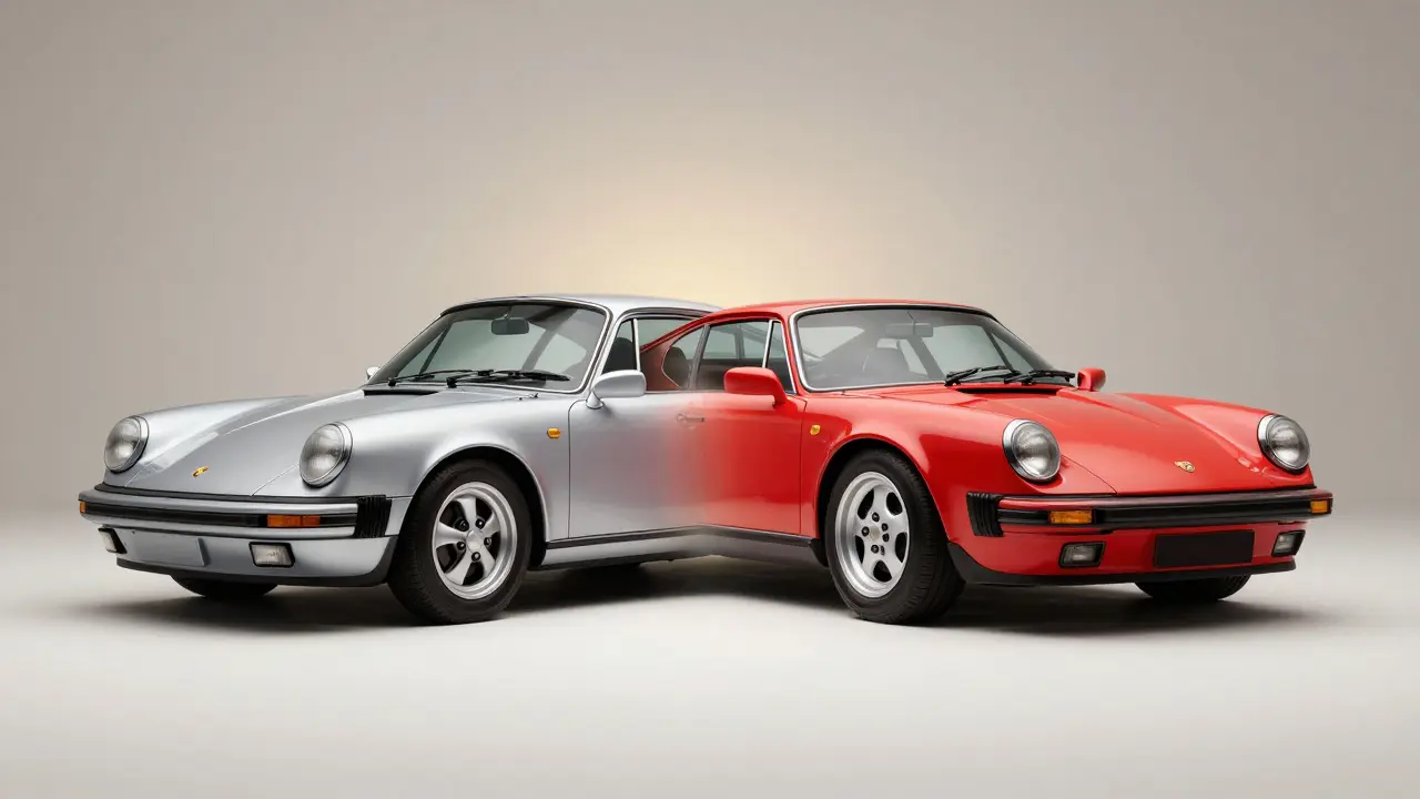 Comparativa visual entre las líneas curvas de un Porsche y la forma angular de un Triumph TR7