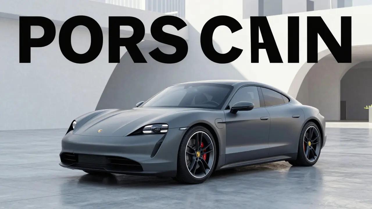 Porsche Taycan eléctrico personalizado en un entorno urbano futurista y minimalista.